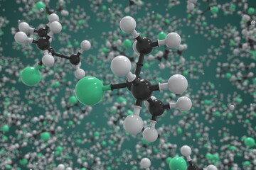 2-chloro-2-methylpropane molecule, ball-and-stick molecular conceptual model. Scientific 3d rendering
