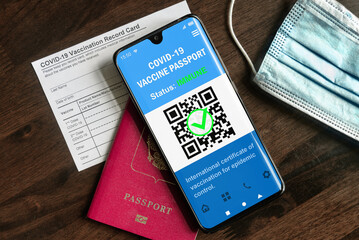 Health passport of COVID-19 vaccination in mobile phone for travel
