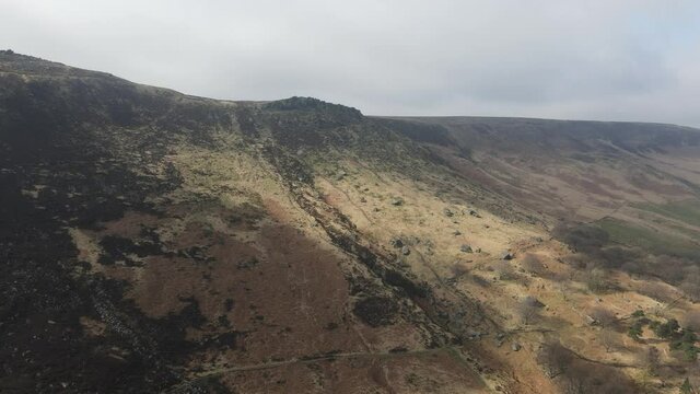 Stunning Dovestone Reservoir Aerial Drone Fly Over Peak District National Park Greenfield Saddleworth Moor Manchester	