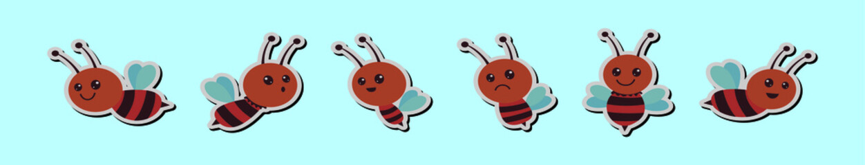 set of bee cartoon design template with various models. vector illustration isolated on blue background