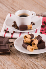 Chocolate wafer rolls.
