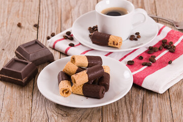 Chocolate wafer rolls.
