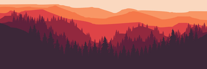 simple minimalist flat design mountain forest for web banner, blog banner, wallpaper, background template, adventure design, tourism poster design, backdrop design