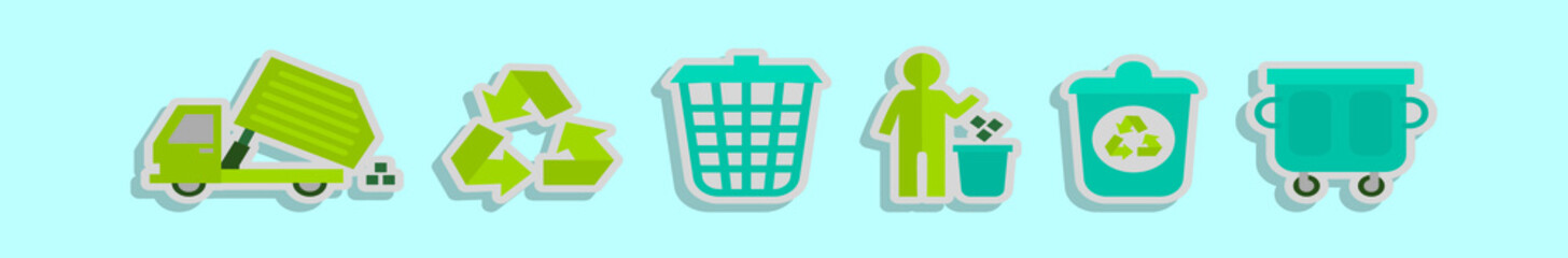 set of garbage cartoon icon design template with various models. vector illustration isolated on blue background