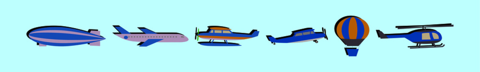set of airplane cartoon icon design template with various models. vector illustration isolated on blue background