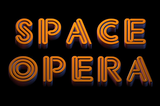 3d render of a glowing neon symbol glittering golden, space opera