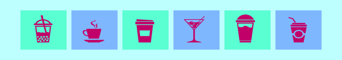set of beverage cartoon icon design template with various models. vector illustration isolated on blue background