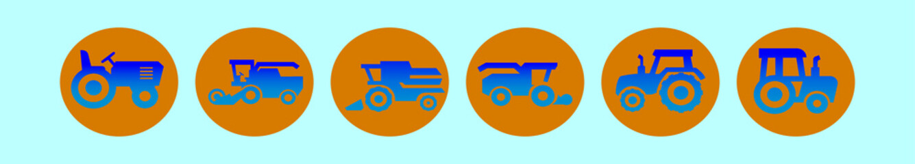 set of tractor cartoon icon design template with various models. vector illustration isolated on blue background