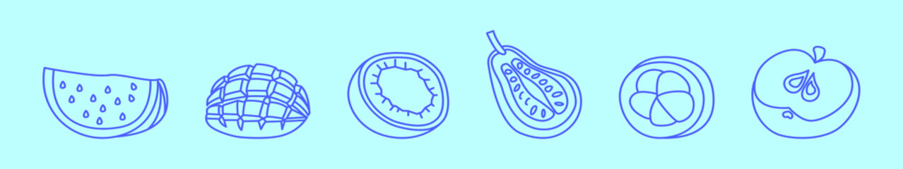 set of fruit cartoon icon design template with various models. vector illustration isolated on blue background