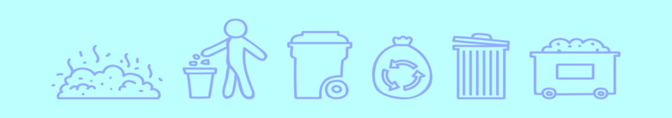 set of garbage cartoon icon design template with various models. vector illustration isolated on blue background