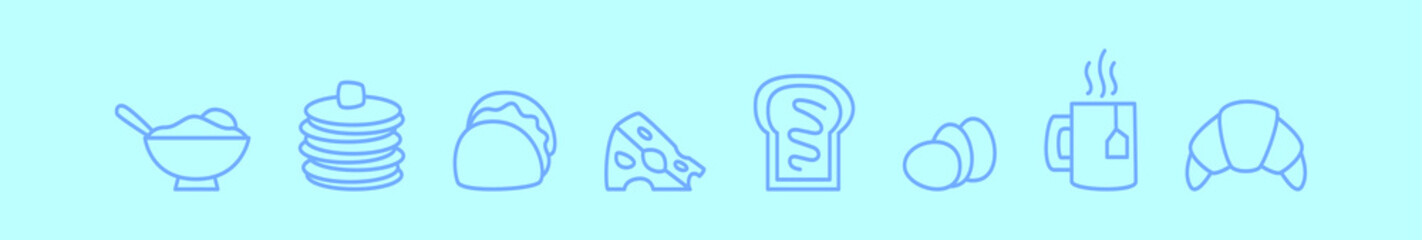 set of breakfast food cartoon icon design template with various models. vector illustration isolated on blue background