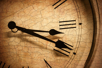 old times, vintage classic clock  style overlay with crack grunge dirty background image contain...