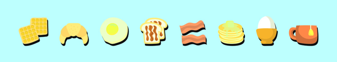 set of breakfast food cartoon icon design template with various models. vector illustration isolated on blue background
