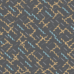 Trendy geometric pattern with a chaotic wave lines. Memphis style. Geometrical motif for fabric, web, page.