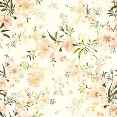 Watercolor seamless pattern of delicate flowers 