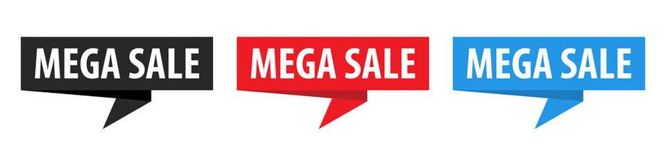 Mega Sale - Origami Speech Bubble. Vector banner. Label set