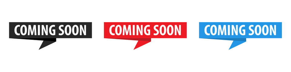 Coming Soon - Origami Speech Bubble. Vector banner. Label set