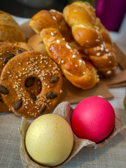 baked breakfast bread with easter eggs