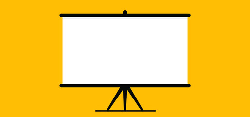 Presentation screen. Empty board or billboard. Screen projector for cinema, movie, games and meetings. Flat vector slide screen sign. Education empty canvas wall frame for meeting on school or work.