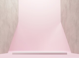 Premium podium, pedestal, stand on pink background. Meditation relaxation, spa therapy and health. 3d render illustration.Stone texture slab structure. 
