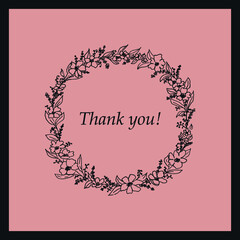 Hand drawn flowers on pink background. Inky botanical illustration.
