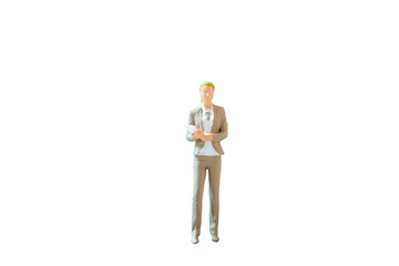 Miniature people Business Woman standing on white background with clipping path