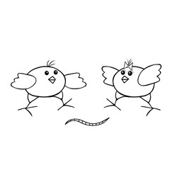 Pair of black Vector Easter chicks with worm isolated on a white background