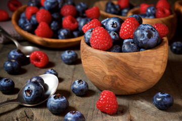 Raspberries and blueberries