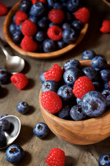 Raspberries and blueberries
