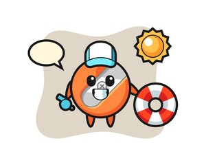 Cartoon mascot of pencil sharpener as a beach guard