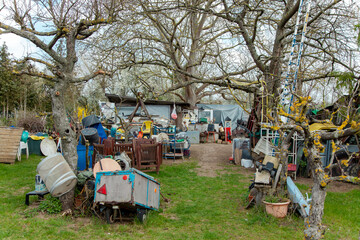 Hoarding disorder. Neglected allotment garden of people who suffers from compulsive hoarding,...