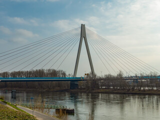 View to the bridge across the river Rhine near to Neuwied - copy space