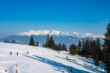 Fototapeta na wymiar Hiking in Romanian mountains in winter