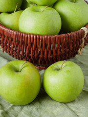 Apple on white table background, green Apple fruit background. natural fresh products.