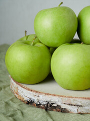 Apple on white table background, green Apple fruit background. natural fresh products.