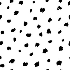 Seamless pattern with variety abstract shapes, dots, splat. Background drawn with ink and marker in hand drawn style. Illustrations with natural texture in the Scandinavian style. Vector