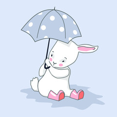 Vector illustration of a cute bunny with umbrella.