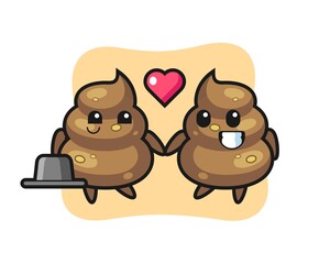 poop cartoon character couple with fall in love gesture