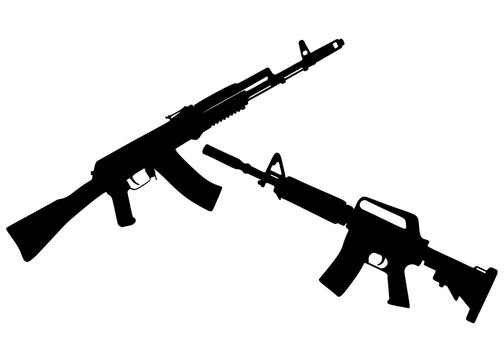 Combat weapon submachine gun included. Vector image.