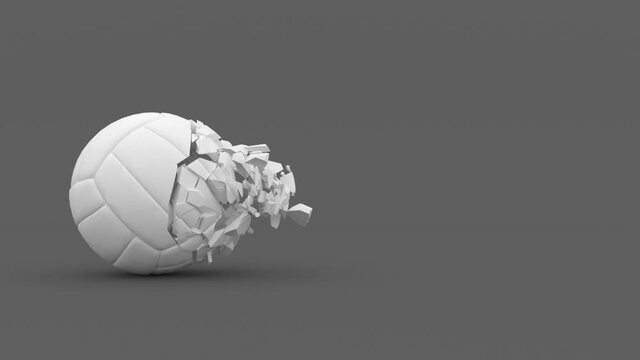 volleyball ball slowly disintegrates into small parts, animation