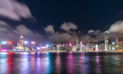 Fototapeta na wymiar Hong Kong downtown skyline across Victoria harbor at night, Hong Kong, China.