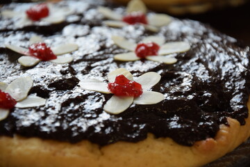 Mazurek easter cake with almond flowers