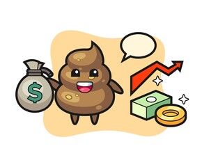 poop illustration cartoon holding money sack