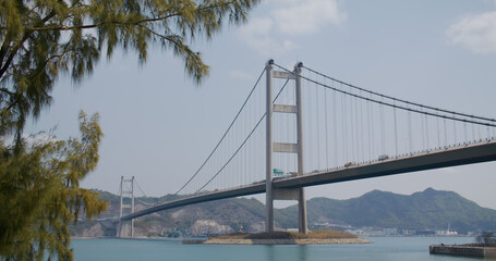 Fototapeta premium Tsing Ma Suspension bridge in Hong Kong city