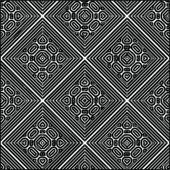  Geometric vector pattern with triangular elements. Seamless abstract ornament for wallpapers and backgrounds. Black and white colors. 