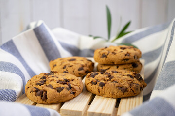 Close up image of sofe baked drak chocolate cookies
