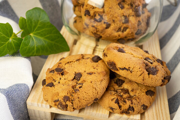 Close up image of sofe baked drak chocolate cookies
