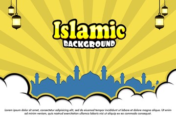 vector illustration islamic template with cartoon comic pop art style