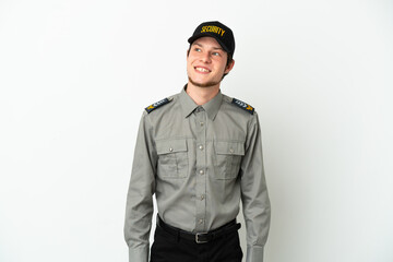 Young Russian security man isolated on white background thinking an idea while looking up