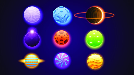 Set Collection Of Color Planets Space Galaxy Universe Vector
